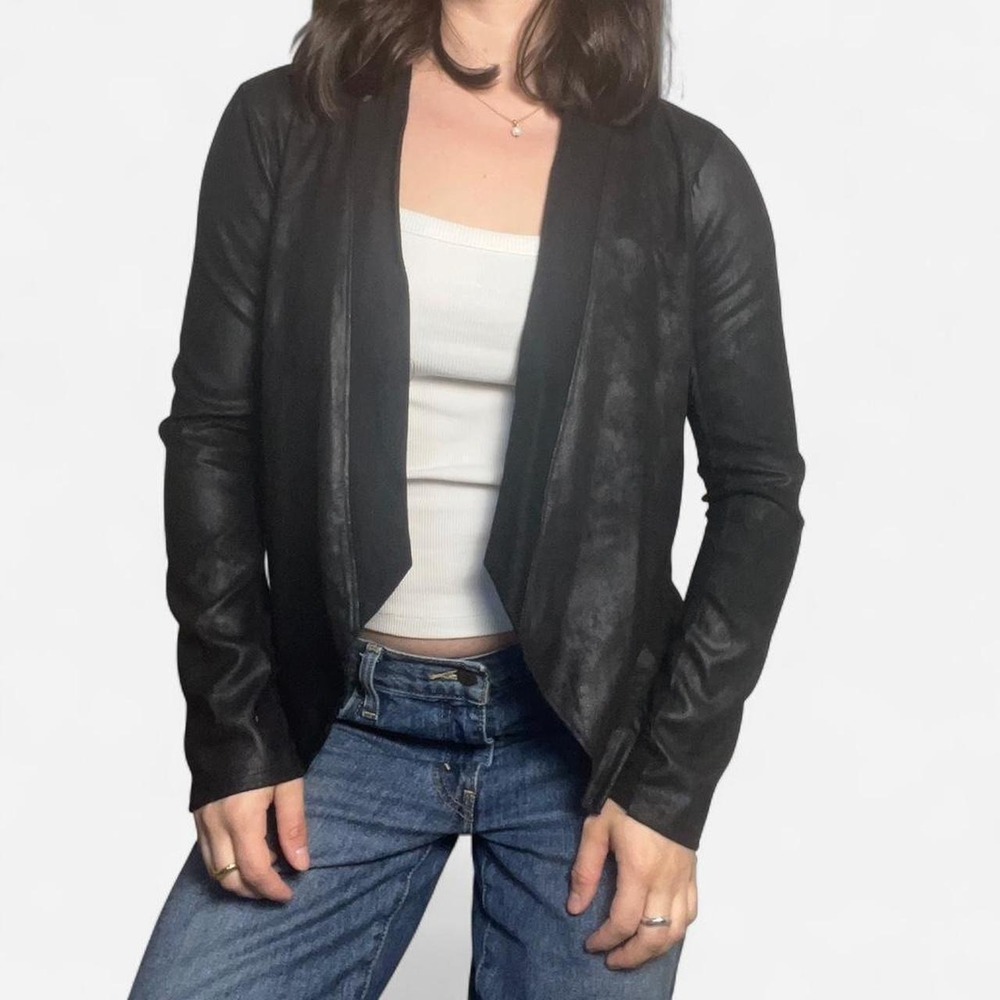 Velvet Faux Leather Cardigan